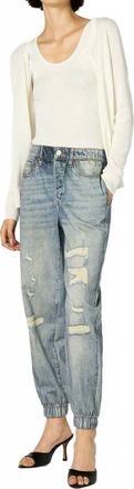 Blank NYC French Terry Distressed Printed Denim Jogger In Blue
