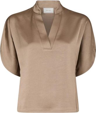 Neo Noir Blouse van zwaar satijn - Dames - Blouses - Bruin - XL - Satijn - Overhemden