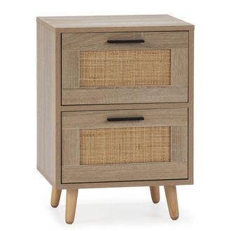 HOMN Mesita de noche 2 cajones color roble, 40 x 34 x 57 cm