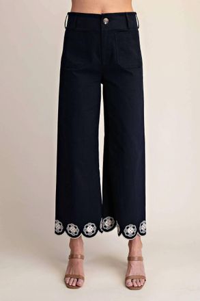 Glam Embroidered Scallop Leg Pants In Navy