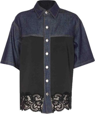 Stella McCartney Camicia con pannelli a contrasto e bordi in pizzo - - Blouses & Shirts - Donna - Blu - M
