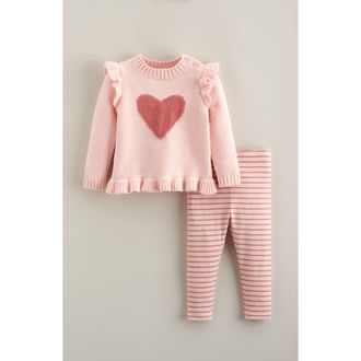 Nordstrom Icon Ruffle Sweater & Leggings Set in Pink Lotus Heart-Pink Compact at Nordstrom, Size 3M