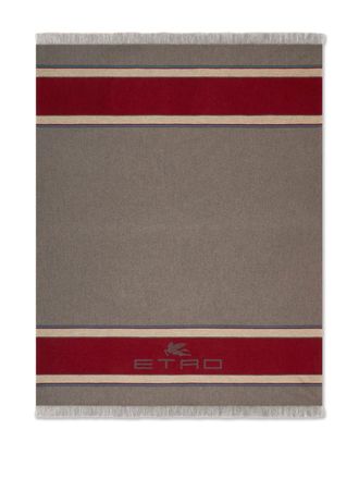 Etro Home Gestreepte plaid met logodetail (180 cm x 140 cm) - Grijs
