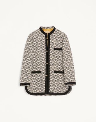 Valentino Giacca Valentino In Lana Boucl&egrave; Con Motivo Jacquard Toute La V Uomo NAVY/BEIGE 44