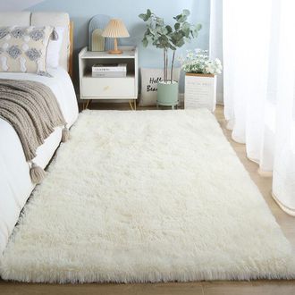OEM [nunca Usado] Alfombra Mullida Para Sal&oacute;n, 160 X 230 Cm, Color Blanco Y Beige, Suave, Ideal Para Sal&oacute;n, Dormitorio Y Sof&aacute;