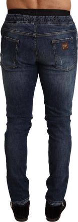 Dolce & Gabbana Mens Blue Cotton Stretch Tattered Denim Jeans Polyester Elastane Clothing