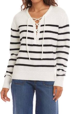Karen Kane Hidden Gem Lace Up Sweater In Stripe
