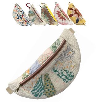Generic Vintage-Inspired Patchwork Quilted Sling Bag, Handmade Quilted Crossbody Shoulder Bag, Lightweight Curved Design ( E)