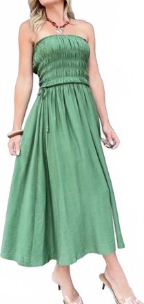 Blu Pepper Womens Strapless Shirred Side Tie Detail Midi Dress In Green