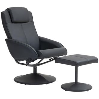 HOMCOM Swivel Armchair With Footstool And Adjustable Backrest Black | TJ Hughes