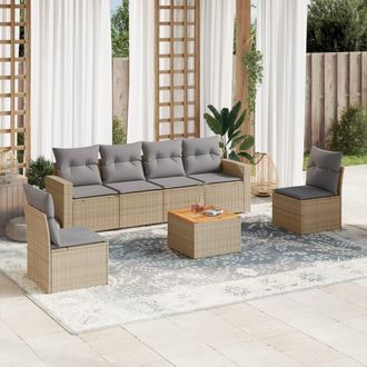 vidaXL Set Sof&aacute;s De Jard&iacute;n 7 Piezas Y Cojines Rat&aacute;n Sint&eacute;tico Beige Vidaxl