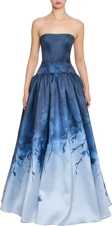 Marchesa Floral Printed Mikado Gown