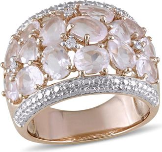 Amour 6 CT TGW Rose Quartz and Diamond Accent Floral Ring In Rose Plated Sterling Silver