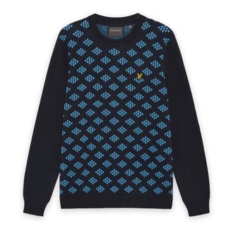 Lyle & Scott Mid Knits Golf Crew Neck Katoen Argyle Jumper - Heren - Truien - Blauw - Maat: M Katoen
