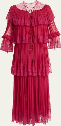 Chlo&eacute; Tiered Lace Ruffle Silk Mousseline Gown