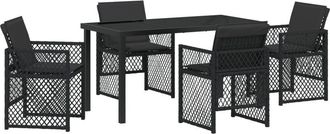 vidaXL Garden Dining Set 5 pcs Black Poly Rattan Vidaxl