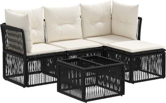 vidaXL Conjunto De Sof&aacute;s De Jard&iacute;n 5 Uds. Negro Rat&aacute;n Sint&eacute;tico Vidaxl