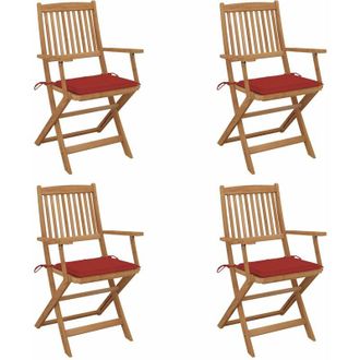 vidaXL Vidaxl - Sillas De Jard&iacute;n Plegables 4 Uds Y Cojines Madera Maciza Acacia