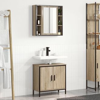 Berkfield Home 2 Piece Bathroom Furniture Set Sonoma Oak Engineered Wood in Cream
