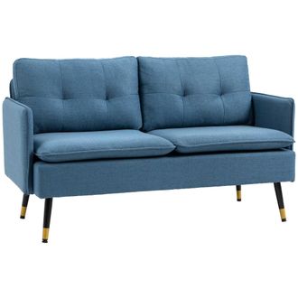 HOMCOM 2 Seater Sofas with Button Tufted Cushions Fabric Loveseat Dark Blue | TJ Hughes