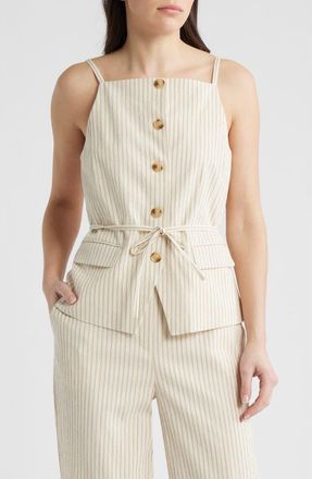 Bernardo Pinstripe Tie Waist Top in Ivory/Gold Oak Stripe at Nordstrom, Size X-Large