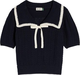 Rixo Rixo Pippa Bow-appliqu&eacute;d Cotton top - Navy - 16 (UK 16 / XL)