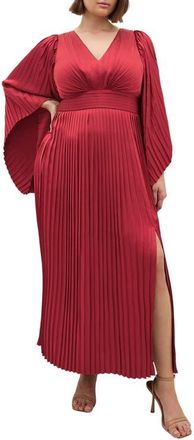 City Chic Carmina Long Sleeve Maxi Dress in Currant at Nordstrom, Size Xxxs