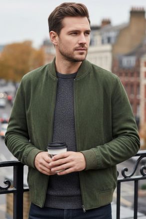 Infinity Leather Mens Green Goat Suede MA-1 Bomber Jack-North