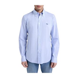 Harmont & Blaine Micro-Stripe Button-Down Shirt - Heren - Casual Overhemden - Blauw - L - Katoen - Overhemden