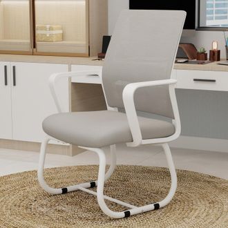 STILVORA Sedia Da Ufficio Moderna Con Schienale In Rete, Struttura A Slitta In Metallo, Grigio E Bianco