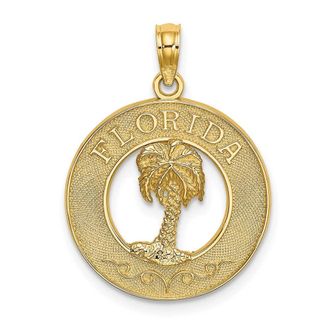 Diamond2Deal 14k Yellow Gold FLORIDA with Palm Tree Circle Charm Pendant