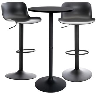 Clp Conjunto De 2 Taburetes De Bar Con Respaldo Alto & 1 Mesa Medora Negro