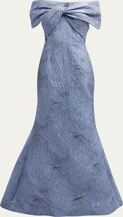 Teri Jon Off-Shoulder Jacquard Trumpet Gown