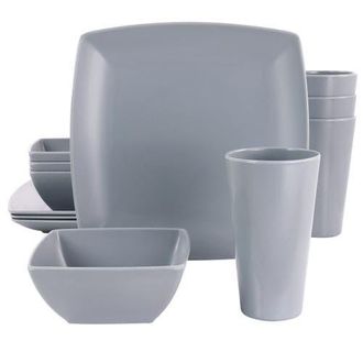 Gibson Home 12 Piece Grayson Melamine Square Dinnerware Set in Grey at Nordstrom