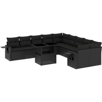 vidaXL Set De Sof&aacute;s De Jard&iacute;n 11 Pzas Y Cojines Rat&aacute;n Sint&eacute;tico Negro Vidaxl