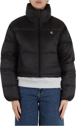 Calvin Klein Jeans Gecropte Gewatteerde Jas met Logoprint - Dames - Winterjassen - Zwart - M - Nylon - Jassen