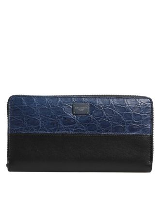 Dolce & Gabbana Zwarte Blauw Exotisch Leren Heren Continental Clutch Portemonnee