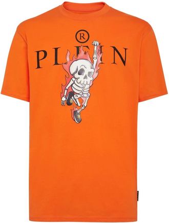 Philipp Plein Tops, Heren, Oranje, 2Xl, Katoen, T-shirt Round Neck SS Skully Gang