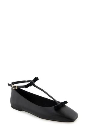 Kenneth Cole Juliet T-Strap Flat in Black Leather at Nordstrom, Size 8.5