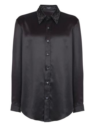 Balmain crystal-embellished shirt - men - Acetate/Viscose - 37 - Black