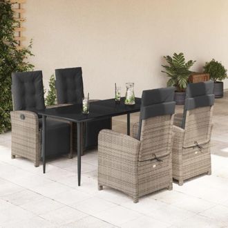 vidaXL Set Comedor De Jard&iacute;n 5 Piezas Con Cojines Rat&aacute;n Sint&eacute;tico Gris Vidaxl