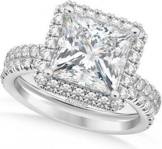Allurez Moissanite & Diamonds Princess-Cut Halo Bridal Set 14K White Gold (3.62ct)