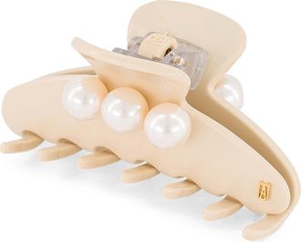 Alexandre de Paris Medium Faux Pearl Hair Clip in Beige at Nordstrom