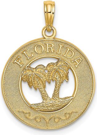 Diamond2Deal 14k Yellow Gold FLORIDA with Double Palm Tree Circle Charm Pendant
