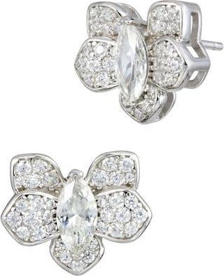 Savvy Cie Jewels Pav&eacute; Cubic Zirconia Orchid Stud Earrings in White at Nordstrom Rack