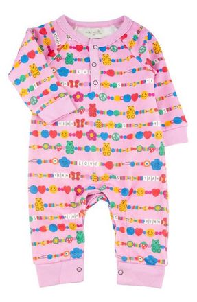 Miki Miette Bailey Friendship Print Cotton Henley Romper at Nordstrom, Size 9M