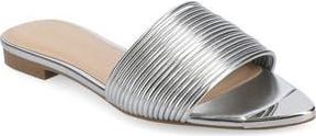 Journee Collection Feather Faux Leather Slide Sandal in Silver at Nordstrom Rack, Size 9.5