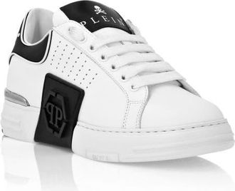 Philipp Plein Nappa Leather Sneakers Low Top Hexagon Unisex in White/black at Nordstrom, Size 45