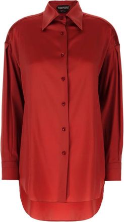 Tom Ford Stretch Zijden Satijnen Relaxed Fit Shirt - Dames - Overhemden - Rood - S - Satijn - Overhemden