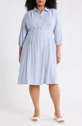 Max Studio Tiered Shirtdress in Denim/Black Framed Stripe at Nordstrom Rack, Size 1 X